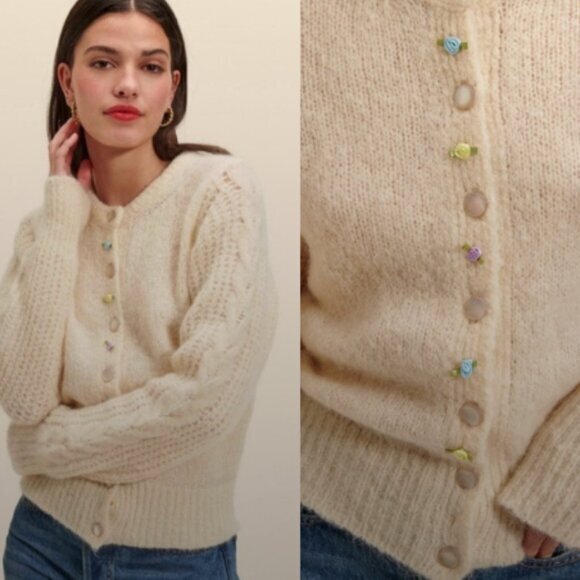 Rouje Sweaters - Rouje Sweater Amarillo Cardigan Mohair in Nude Cream